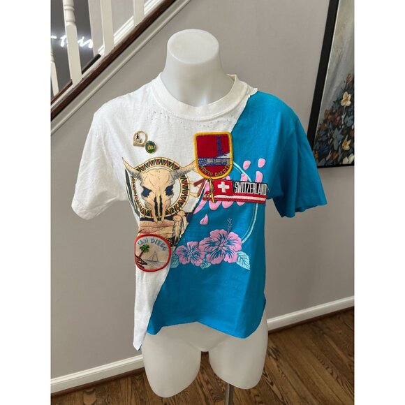 RILEY 1880 Vintage Clothing Custom Cropped Patchwork Tee T Shirt Size XS/S - Picture 3 of 5